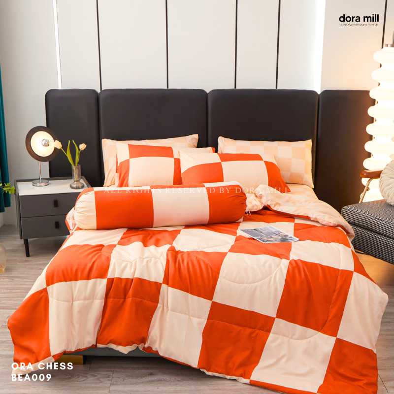 Set Cadar 7-dalam-1 Kapas Sikat Dora Mill dengan Sarung Comforter &amp; Bolster - Queen/King #BEA