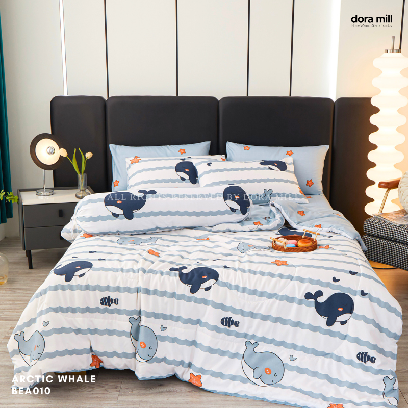 Dora Mill Combed Cotton 7-in-1 Bedsheet Set with Comforter & Bolster Case - Queen/King #BEA