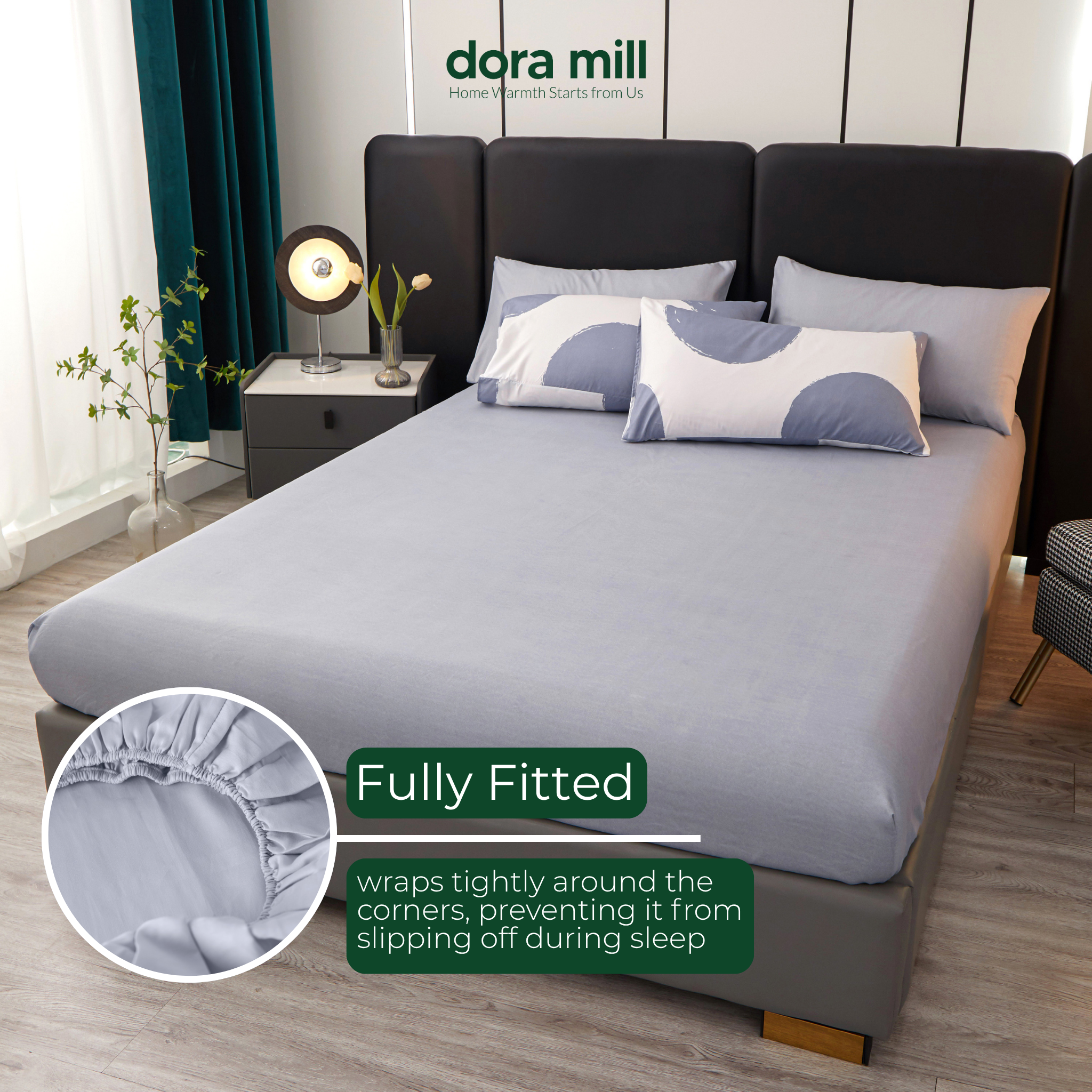 Dora Mill Combed Cotton 7-in-1 Bedsheet Set with Comforter & Bolster Case - Queen/King #BEA