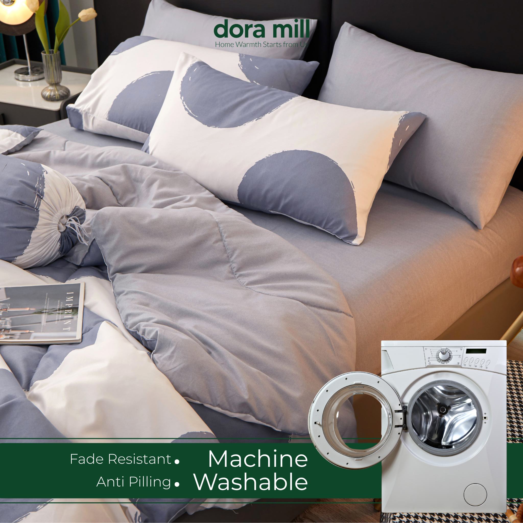 Dora Mill Combed Cotton 7-in-1 Bedsheet Set with Comforter & Bolster Case - Queen/King #BEA