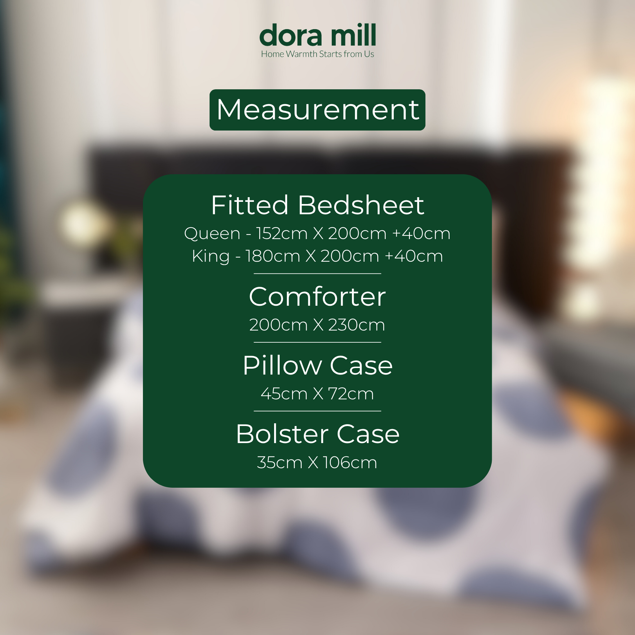 Dora Mill Combed Cotton 7-in-1 Bedsheet Set with Comforter & Bolster Case - Queen/King #BEA