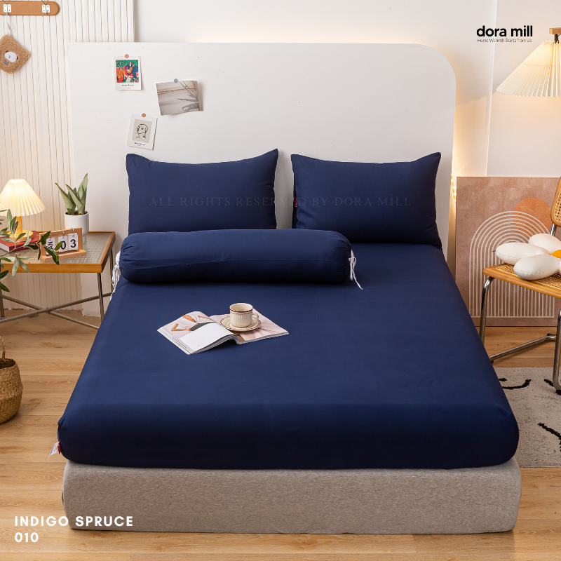 Plain Color Aloe Cotton Fitted Bedsheet with Pillowcase and Bolster Case Set by Dora Mill #BBP