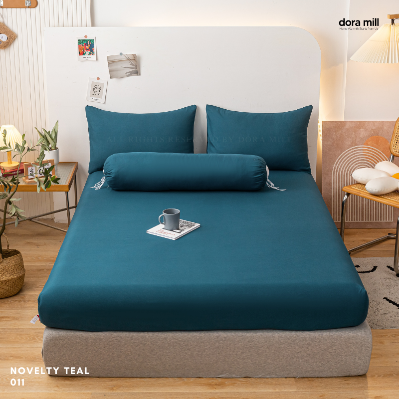 Plain Color Aloe Cotton Fitted Bedsheet with Pillowcase and Bolster Case Set by Dora Mill #BBP