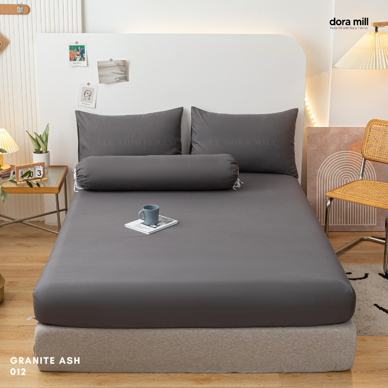 Plain Color Aloe Cotton Fitted Bedsheet with Pillowcase and Bolster Case Set by Dora Mill #BBP