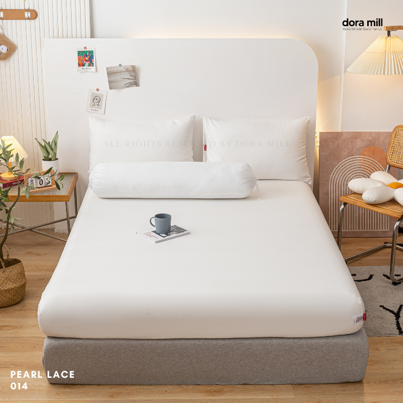 Plain Color Aloe Cotton Fitted Bedsheet with Pillowcase and Bolster Case Set by Dora Mill #BBP