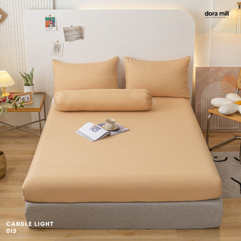 Plain Color Aloe Cotton Fitted Bedsheet with Pillowcase and Bolster Case Set by Dora Mill #BBP