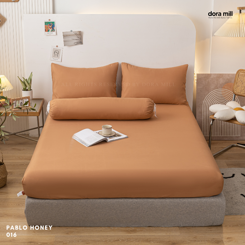 Plain Color Aloe Cotton Fitted Bedsheet with Pillowcase and Bolster Case Set by Dora Mill #BBP