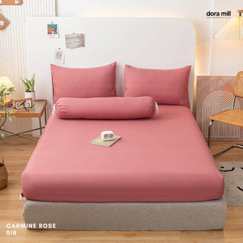 Plain Color Aloe Cotton Fitted Bedsheet with Pillowcase and Bolster Case Set by Dora Mill #BBP