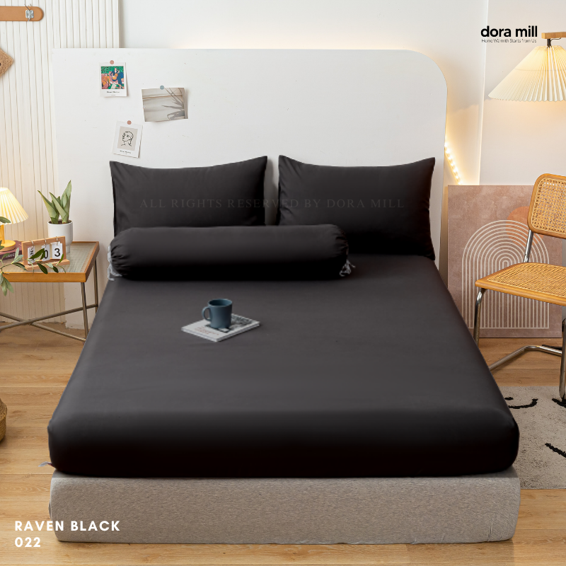 Plain Color Aloe Cotton Fitted Bedsheet with Pillowcase and Bolster Case Set by Dora Mill #BBP