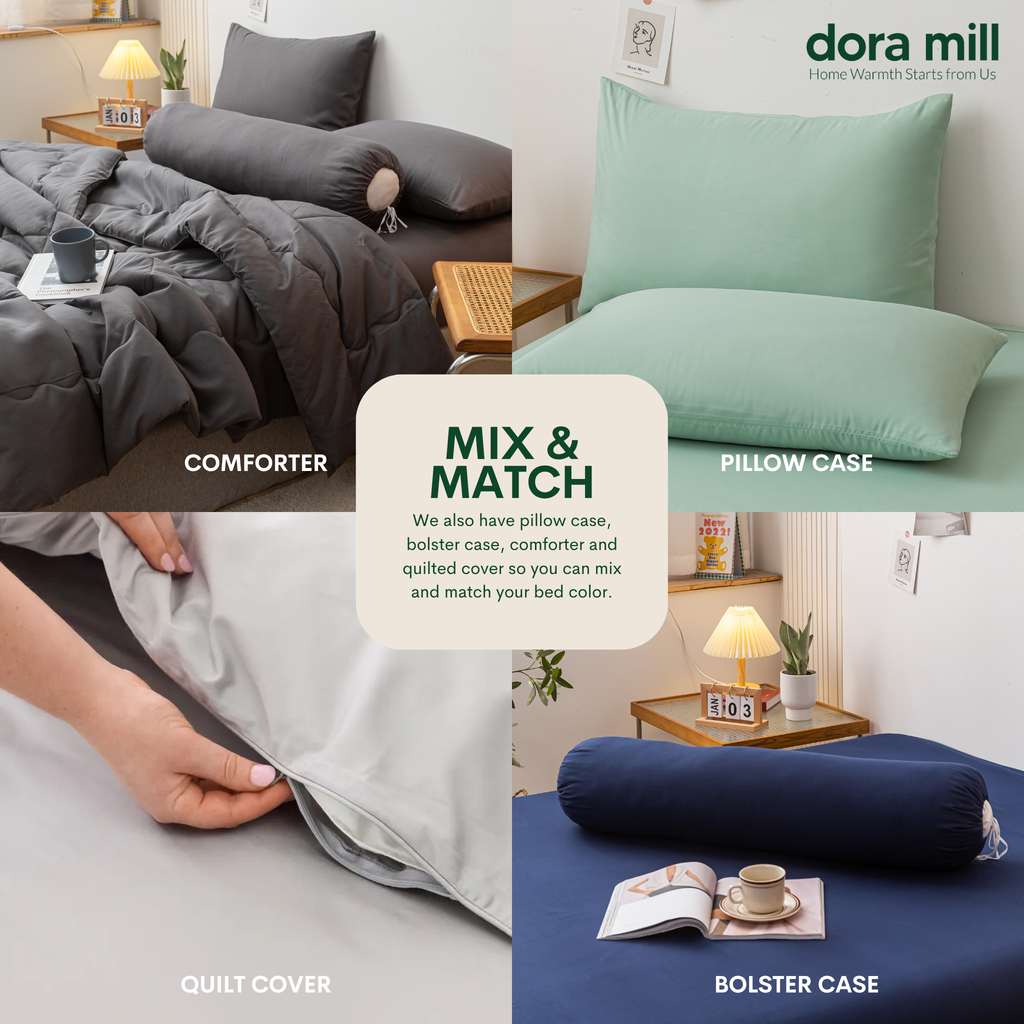 Plain Color Aloe Cotton Bedding Essentials Bedsheet Pillowcase Comforter and Quilt Cover by Dora Mill #BFP