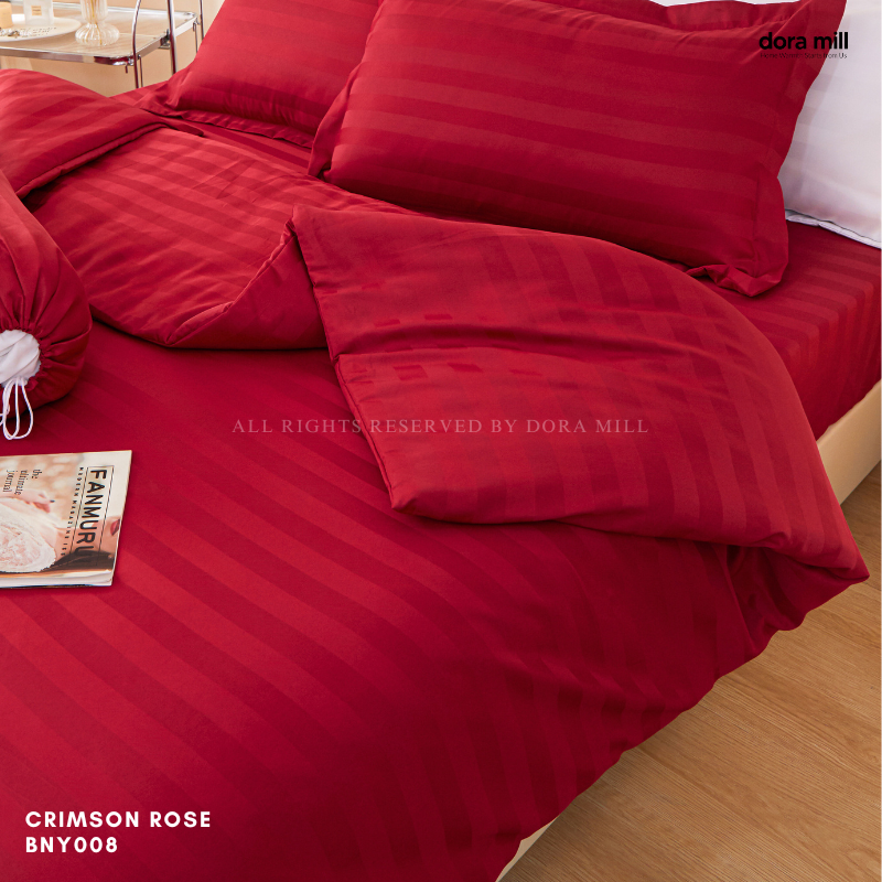 Set Tempat Tidur Koleksi Hotel Stripe 3cm dengan Sarung Bantal Sarung Kuilt dan Bolster oleh Dora Mill#BCY