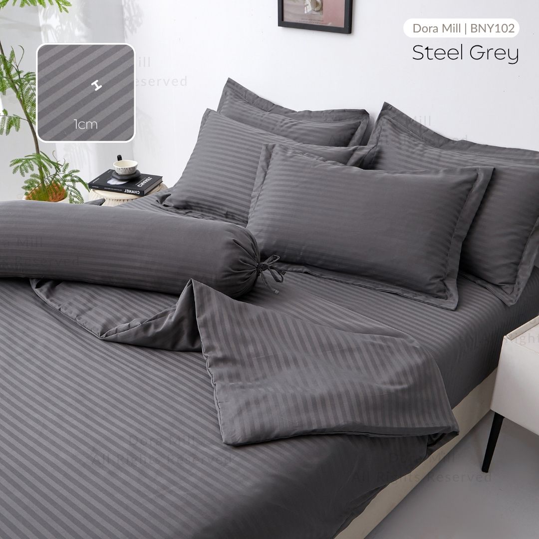 Penutup Kuilt Koleksi Hotel Dora Mill 3cm Stripe – Sarung Duvet Linen Kapas Elegan dengan Kemasan Satin #BNY