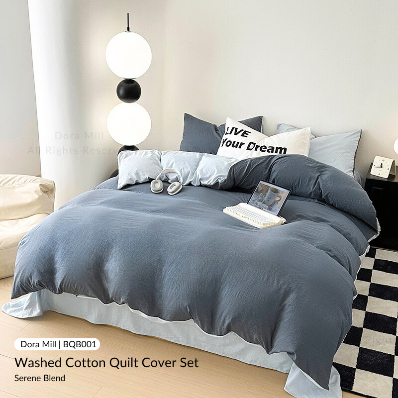 Colorblock Washed Cotton Quilt Cover Bedsheet Set – Soft & Breathable Bedding for Super Single/Queen/King #BQB