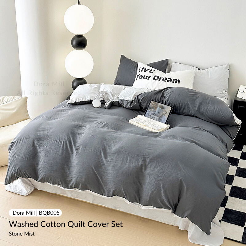 Colorblock Washed Cotton Quilt Cover Bedsheet Set – Soft & Breathable Bedding for Super Single/Queen/King #BQB