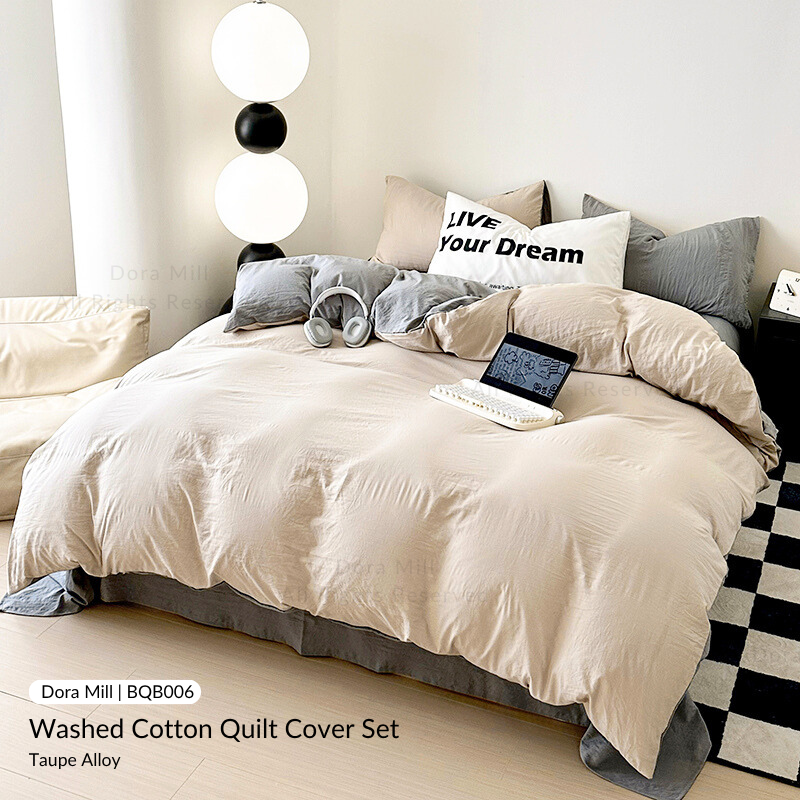 Colorblock Washed Cotton Quilt Cover Bedsheet Set – Soft & Breathable Bedding for Super Single/Queen/King #BQB