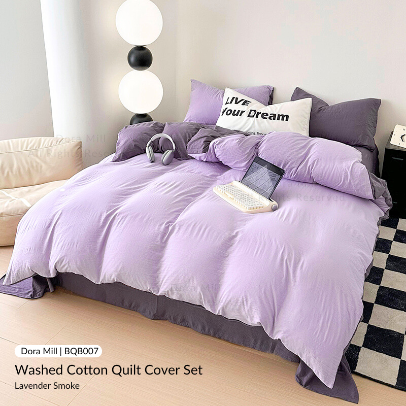 Colorblock Washed Cotton Quilt Cover Bedsheet Set – Soft & Breathable Bedding for Super Single/Queen/King #BQB