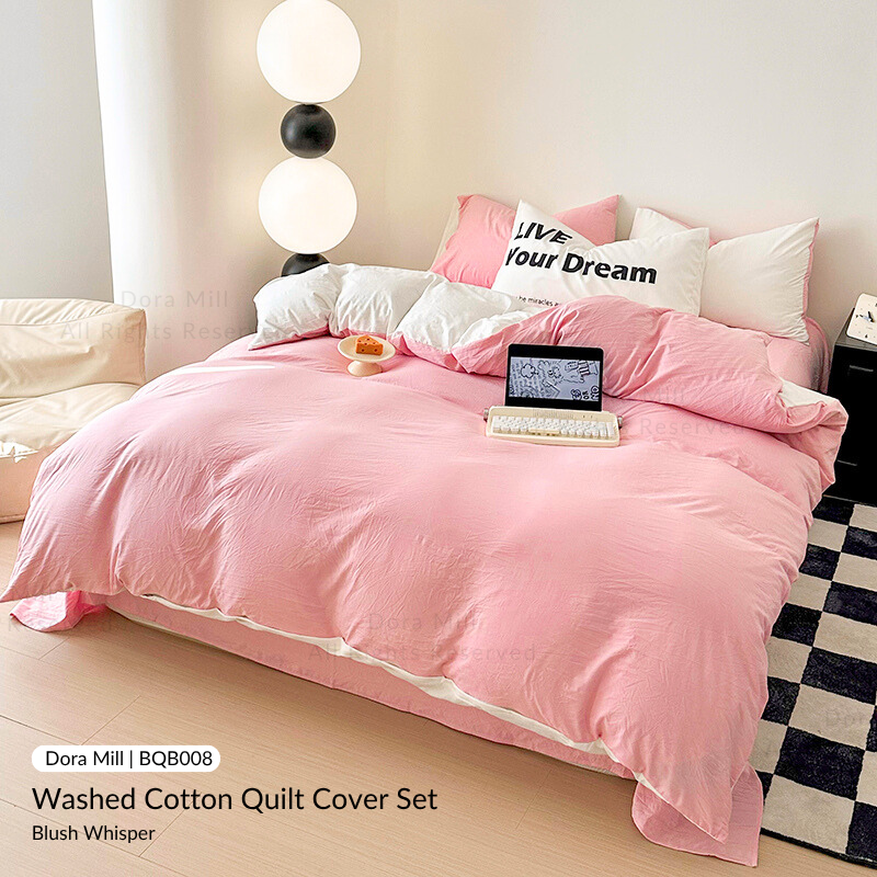 Colorblock Washed Cotton Quilt Cover Bedsheet Set – Soft & Breathable Bedding for Super Single/Queen/King #BQB