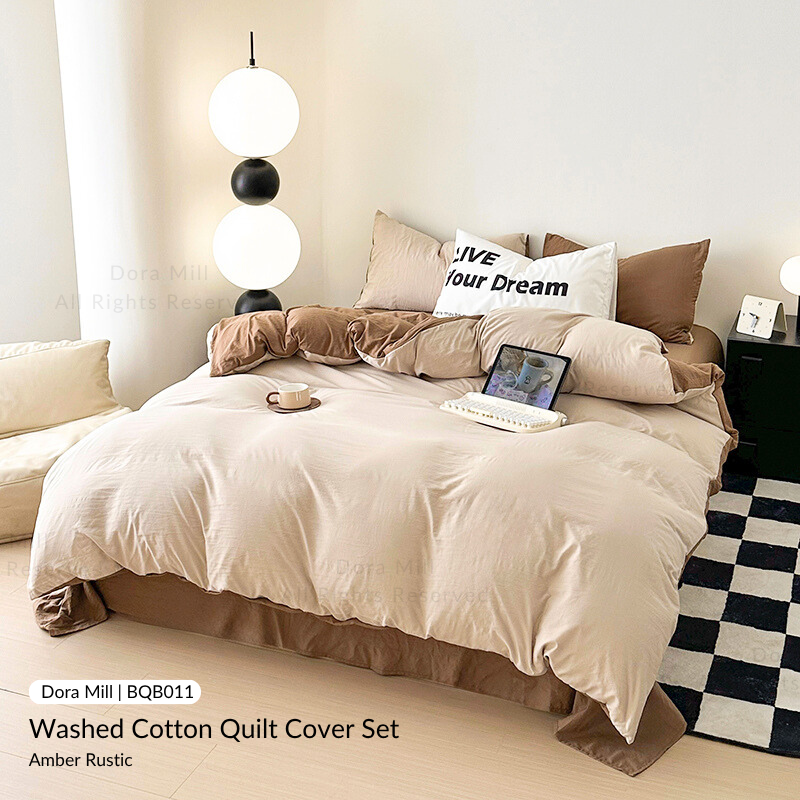 Colorblock Washed Cotton Quilt Cover Bedsheet Set – Soft & Breathable Bedding for Super Single/Queen/King #BQB