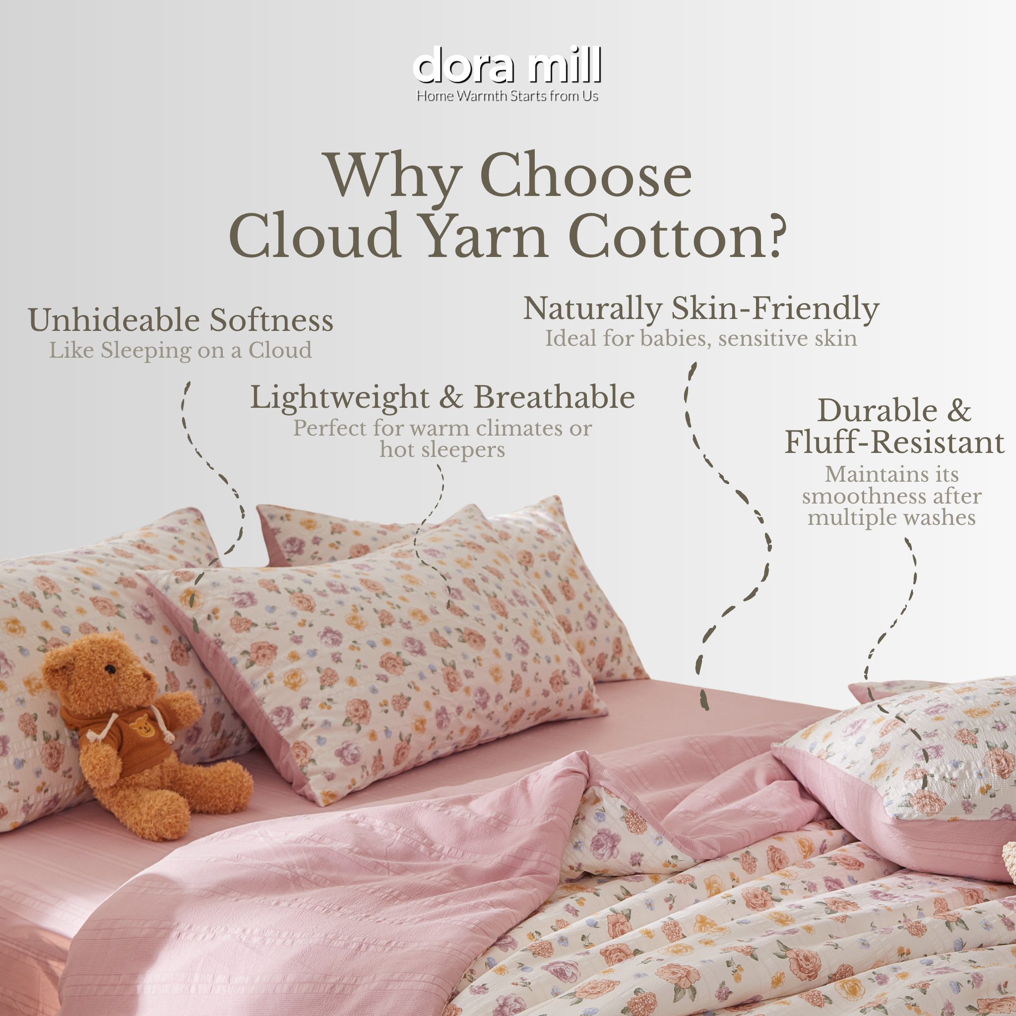 Dora Mill Cloud Cotton Quilt Cover Bedsheet Set - Super Single/ Queen/ King #BQC