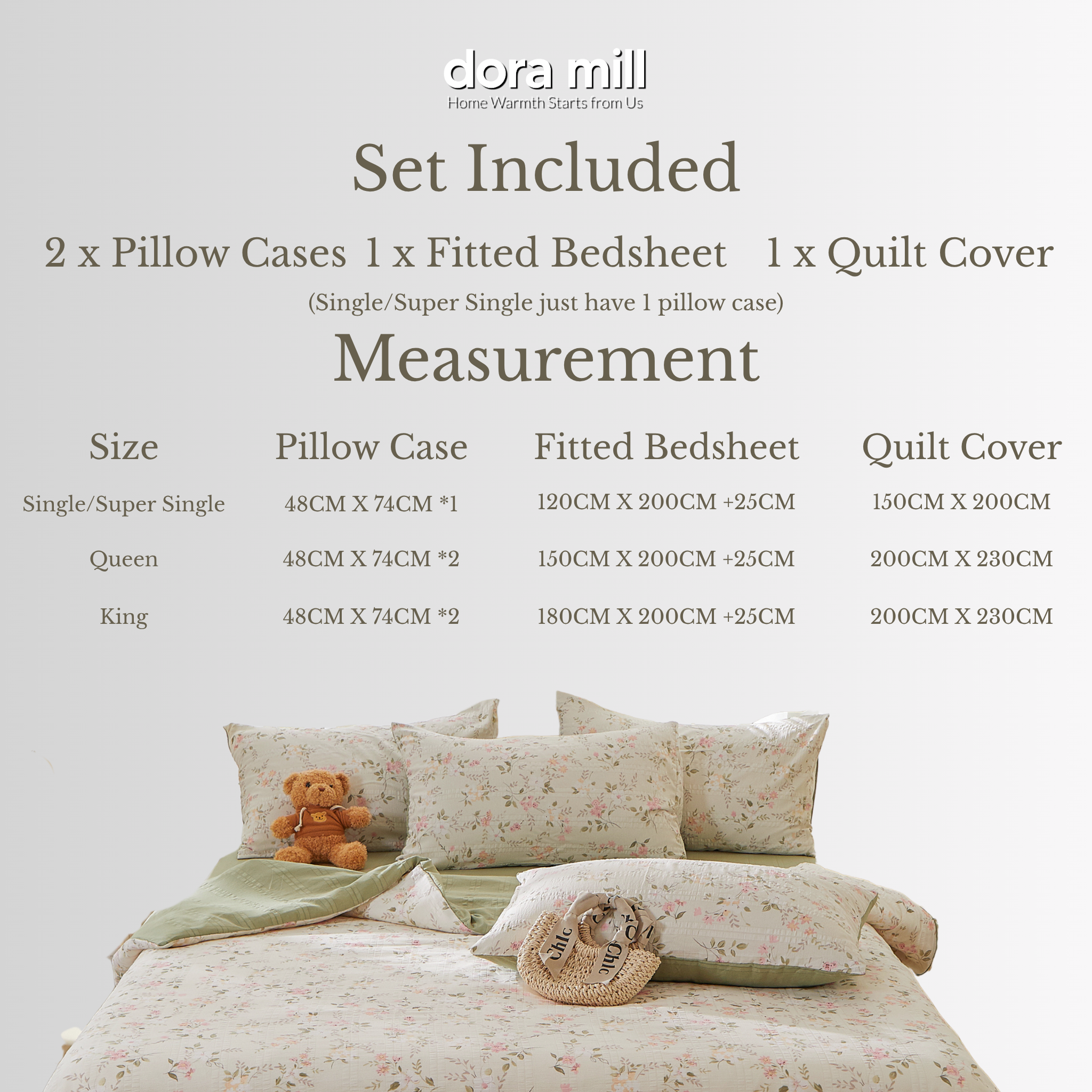 Dora Mill Cloud Cotton Quilt Cover Bedsheet Set - Super Single/ Queen/ King #BQC