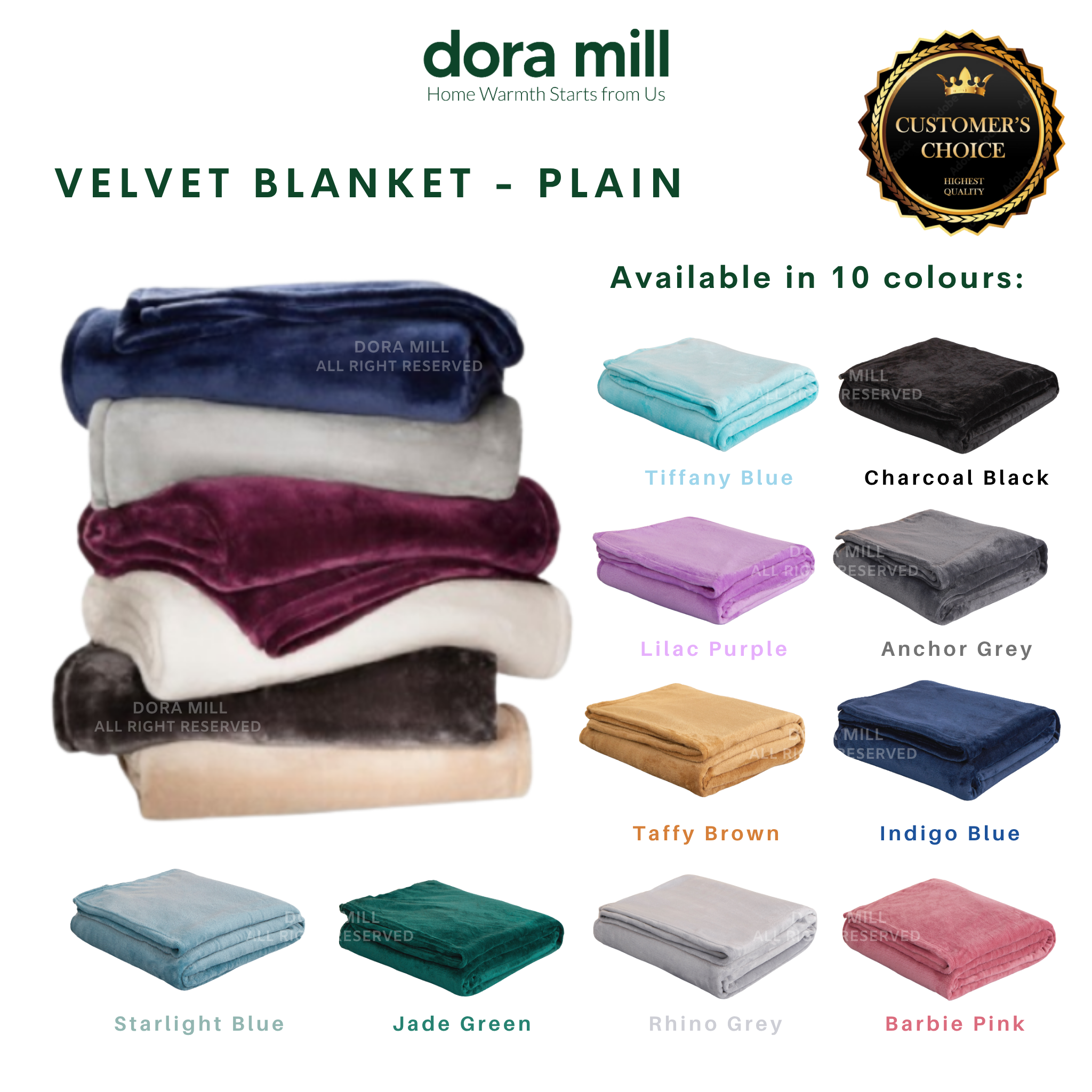 Plain Coral Velvet Fleece Blanket Ultra Soft Warm Throw for Bed or Sofa DORA MILL #BXC