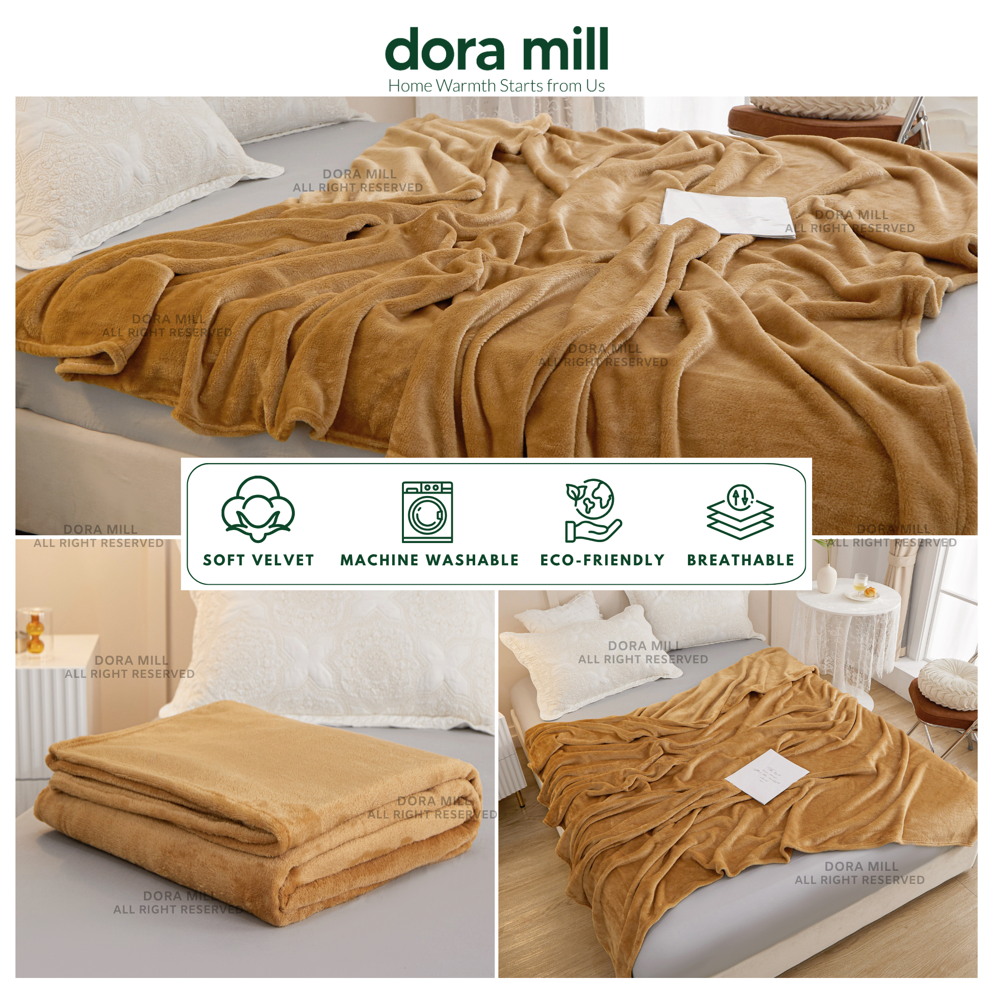 Plain Coral Velvet Fleece Blanket Ultra Soft Warm Throw for Bed or Sofa DORA MILL #BXC