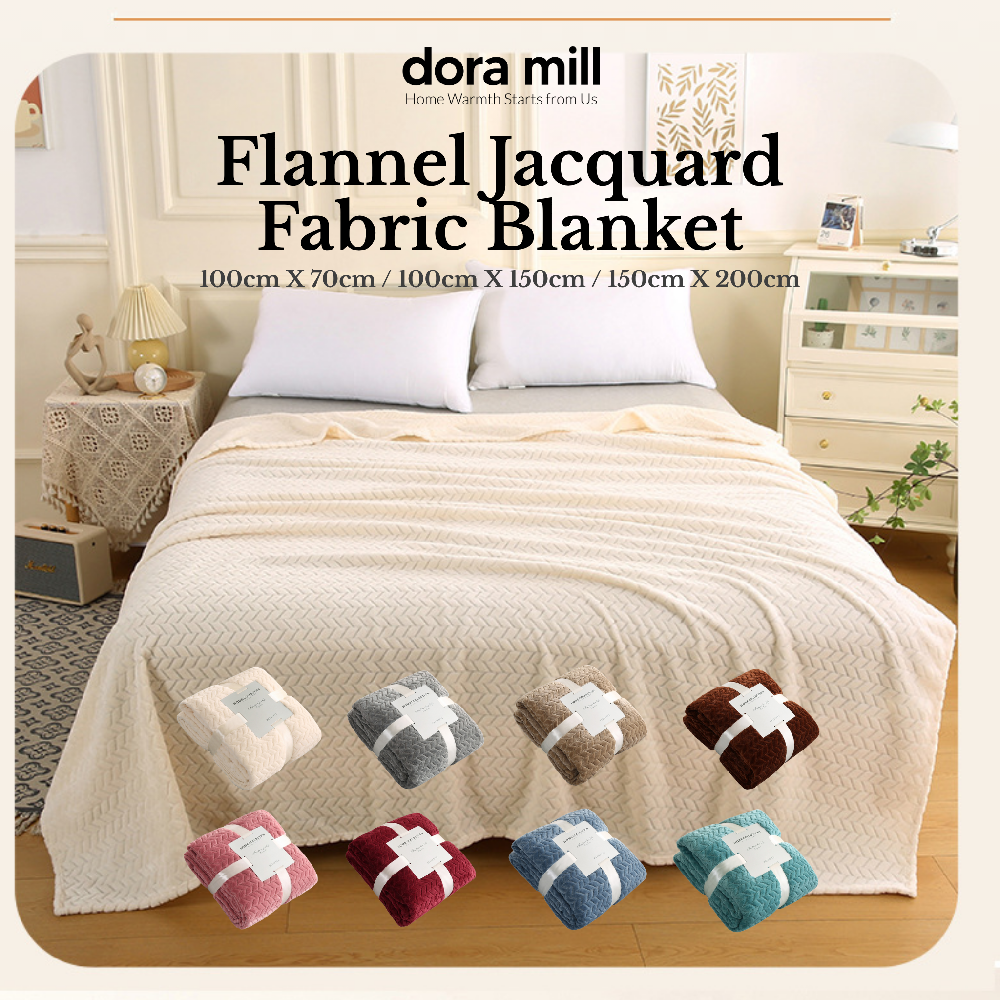 Dora Mill Plain Flannel Jacquard Blanket - Sesuai untuk Pejabat /Perjalanan/Sofa #BXN