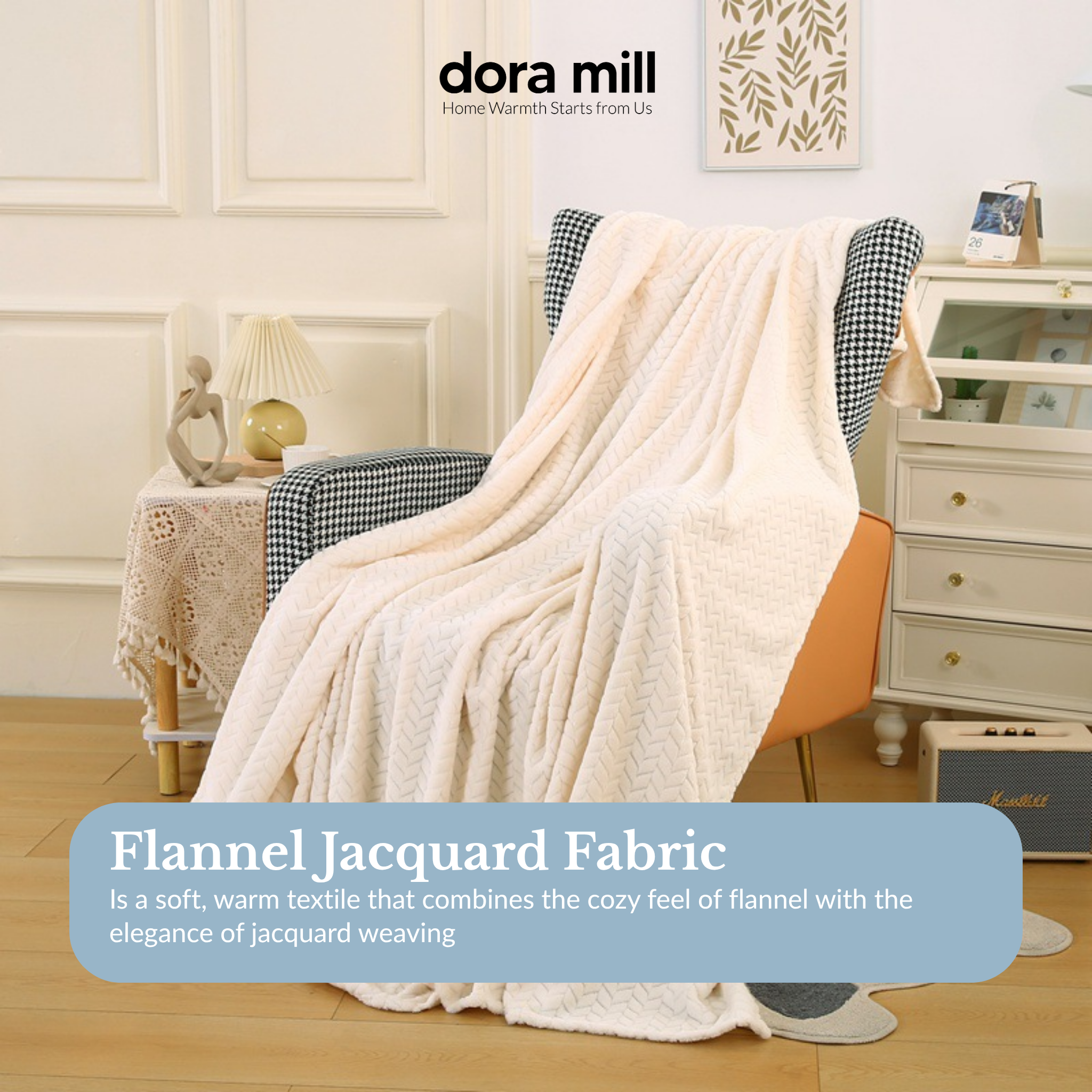 Dora Mill Plain Flannel Jacquard Blanket - Sesuai untuk Pejabat /Perjalanan/Sofa #BXN