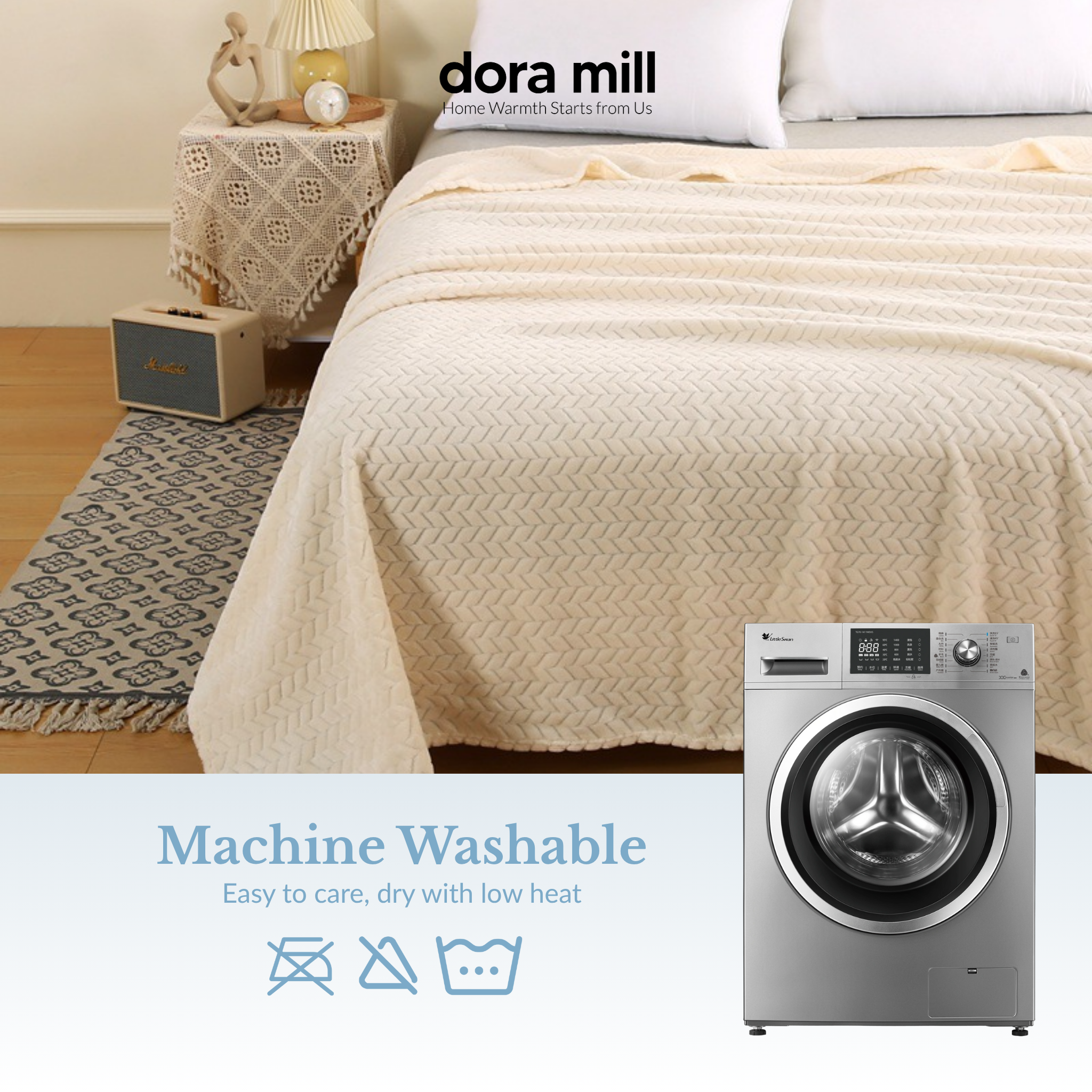 Dora Mill Plain Flannel Jacquard Blanket - Sesuai untuk Pejabat /Perjalanan/Sofa #BXN