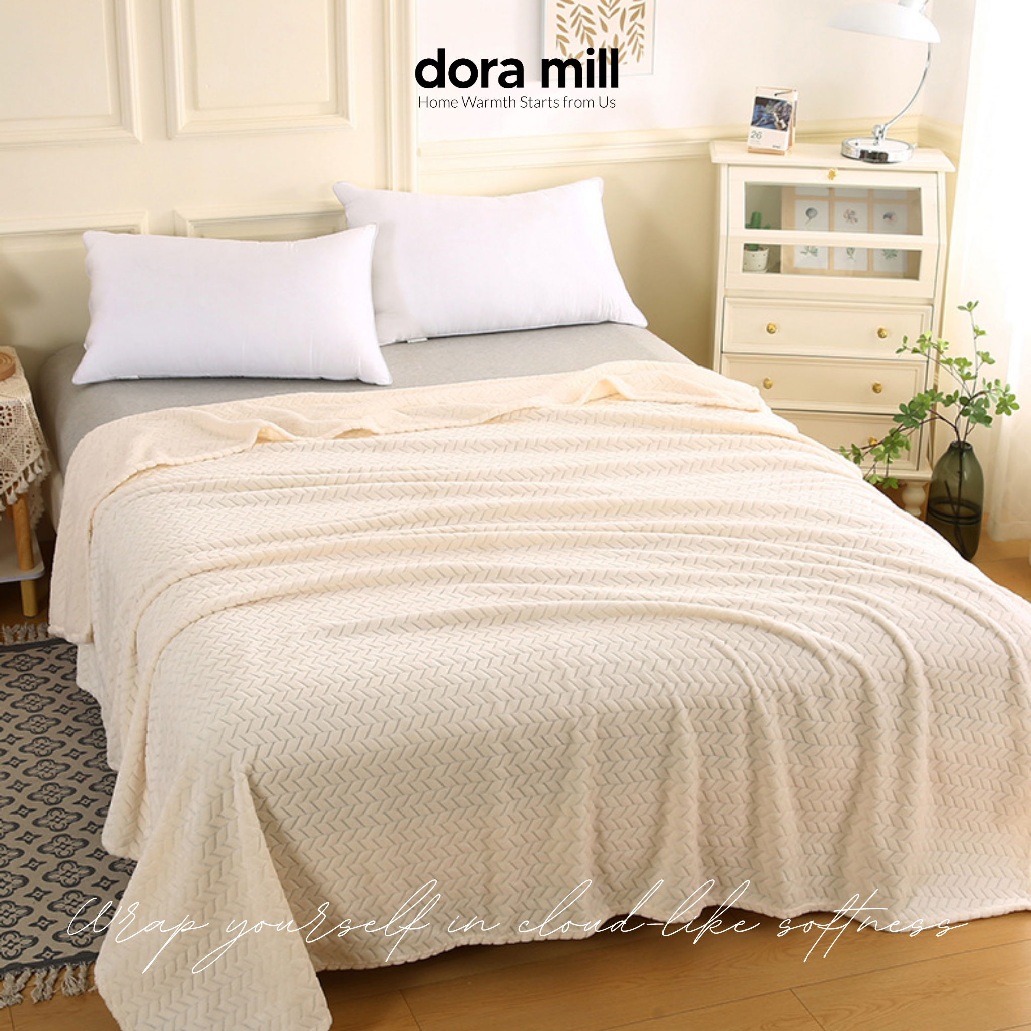 Dora Mill Plain Flannel Jacquard Blanket - Sesuai untuk Pejabat /Perjalanan/Sofa #BXN