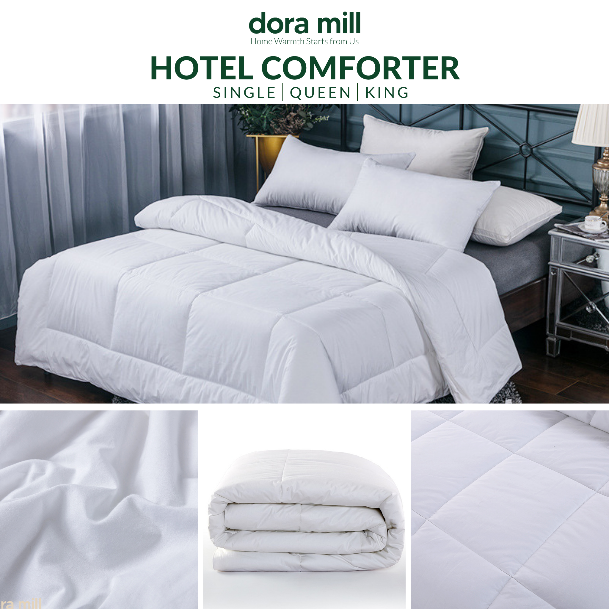 Dora Mill Feather Touch Hotel Comforter - Single/Queen/King #BXW