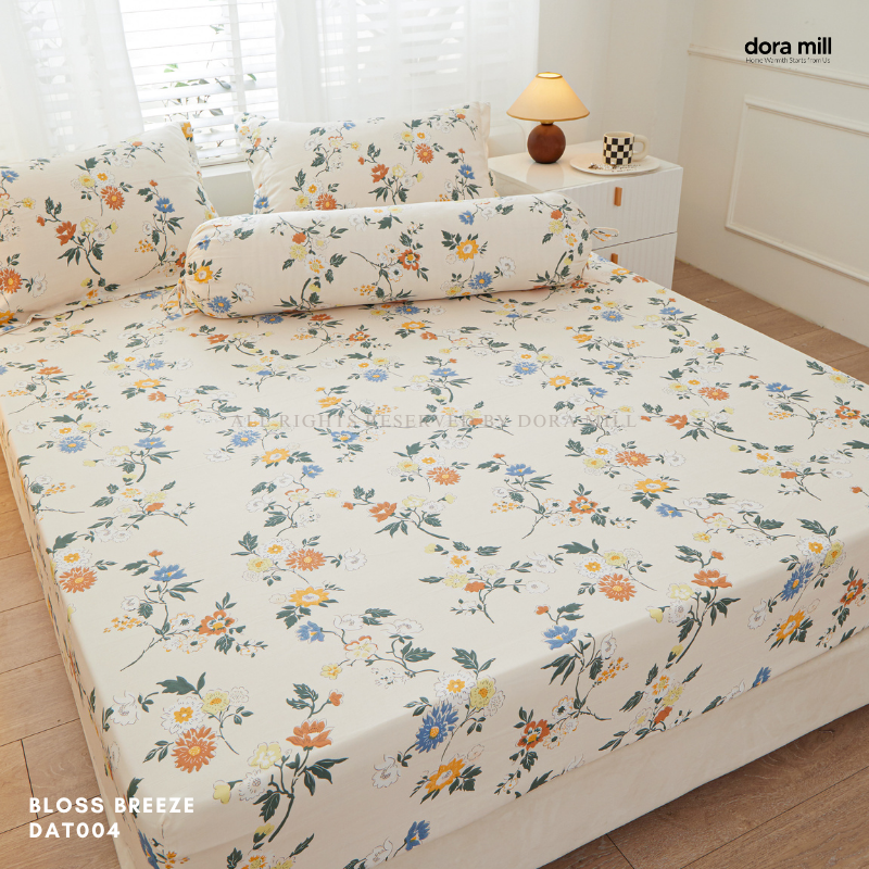 Washed Cotton Linen Fitted Bed Sheet Set with Pillow and Bolster Case by Dora Mill#DAT