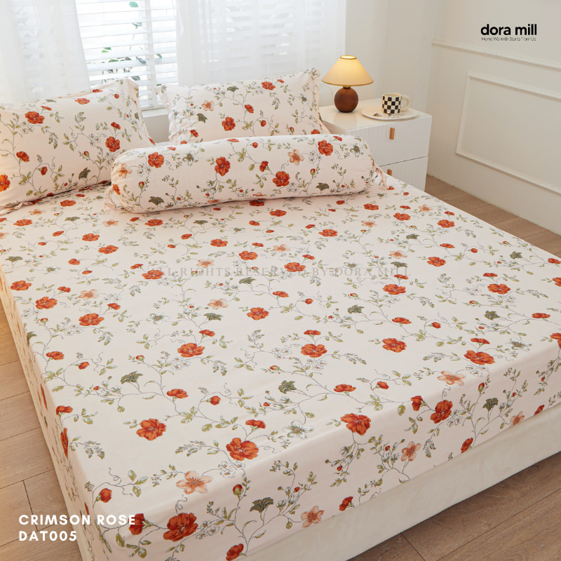 Washed Cotton Linen Fitted Bed Sheet Set with Pillow and Bolster Case by Dora Mill#DAT