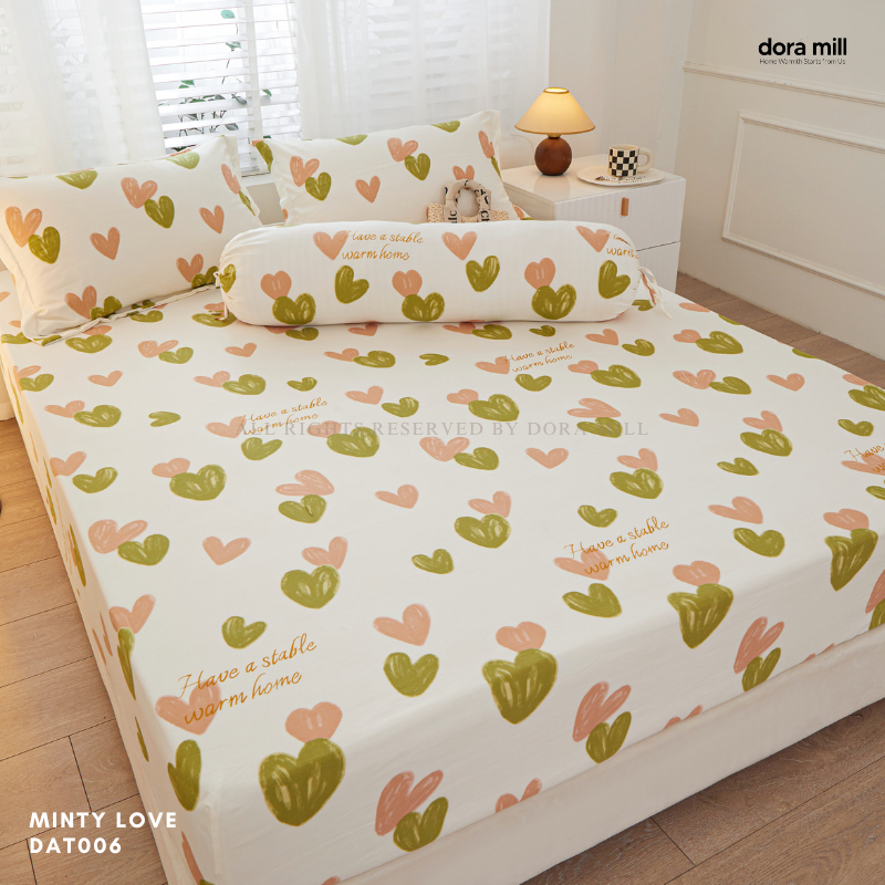 Set Cadar Dipasang Linen Kapas Dibasuh dengan Bantal dan Sarung Guling oleh Dora Mill#DAT