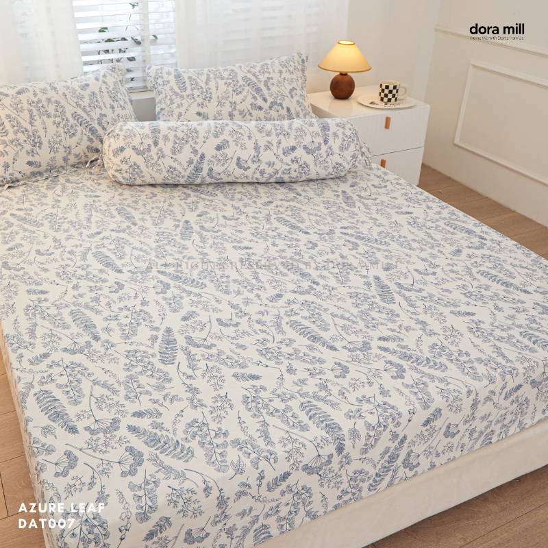 Washed Cotton Linen Fitted Bed Sheet Set with Pillow and Bolster Case by Dora Mill#DAT