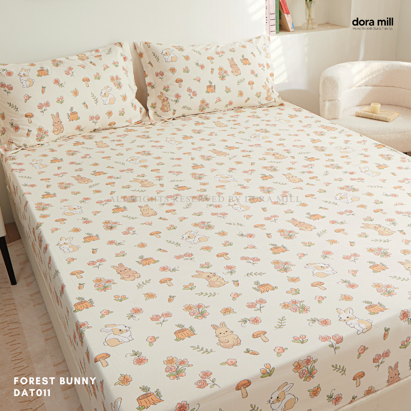 Set Cadar Dipasang Linen Kapas Dibasuh dengan Bantal dan Sarung Guling oleh Dora Mill#DAT