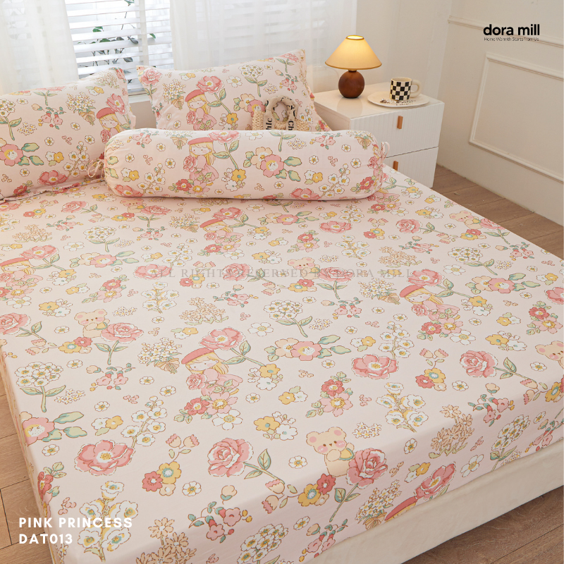 Set Cadar Dipasang Linen Kapas Dibasuh dengan Bantal dan Sarung Guling oleh Dora Mill#DAT