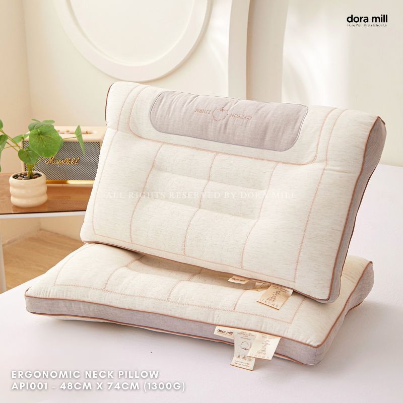 Dora Mill Cotton Ergonomic Neck Support Pillow - Firm Neck Support Pillow 1300G #API