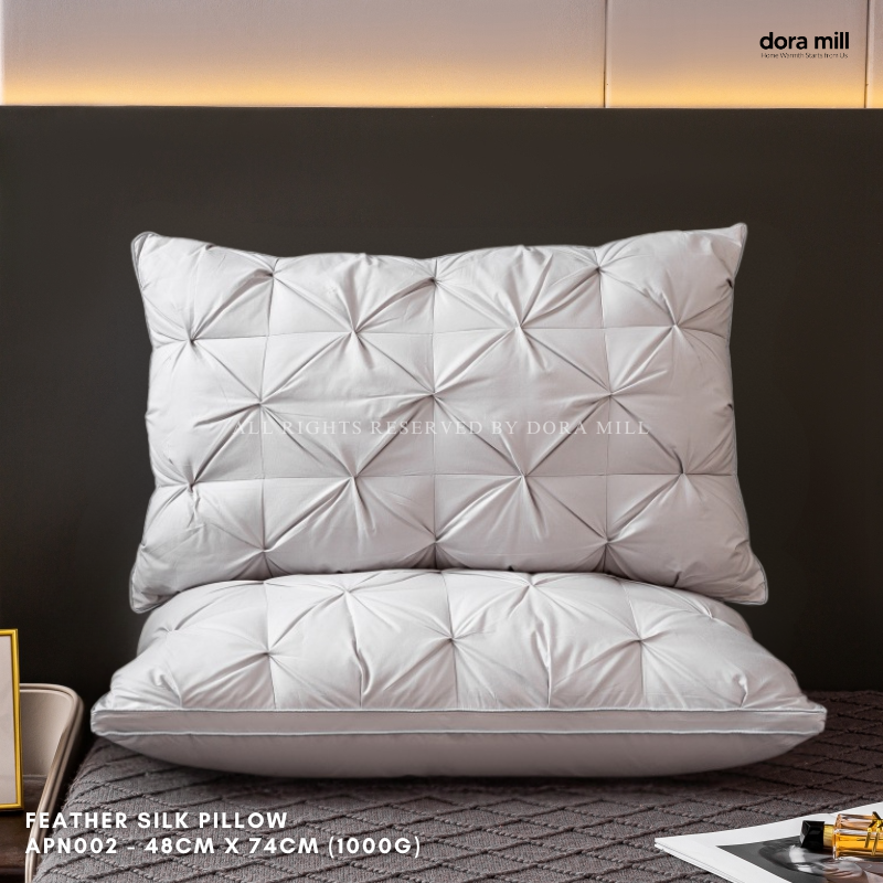 Bantal Sutera Bulu Mewah Dora Mill - Bantal Sokongan Leher Melegakan Sakit 1000G #APN