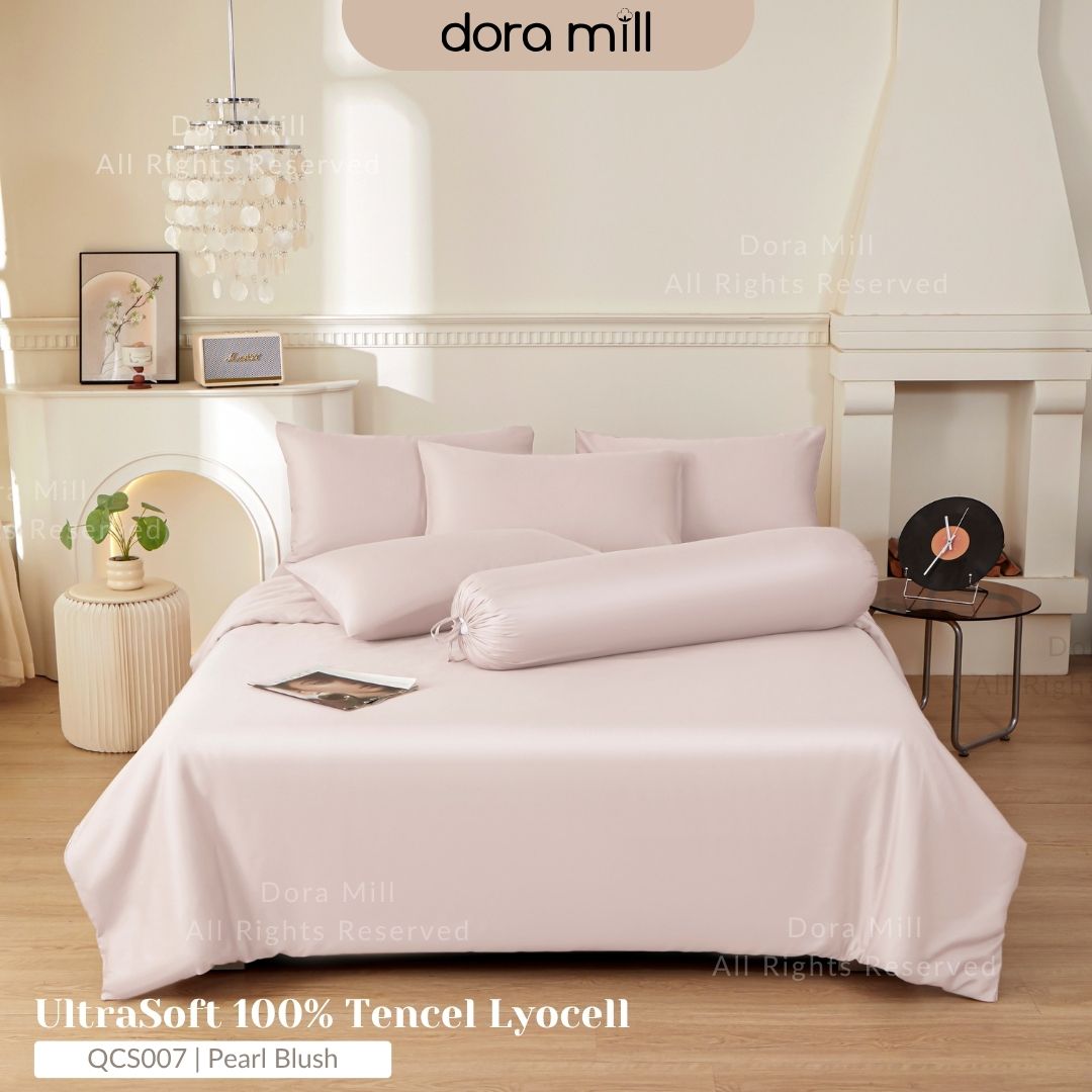 DORAMILL 50S 100% Tencel Lyocell Ultra Soft Fitted Bedsheet Pillow Case Bolster Case Quilt Cover 50S