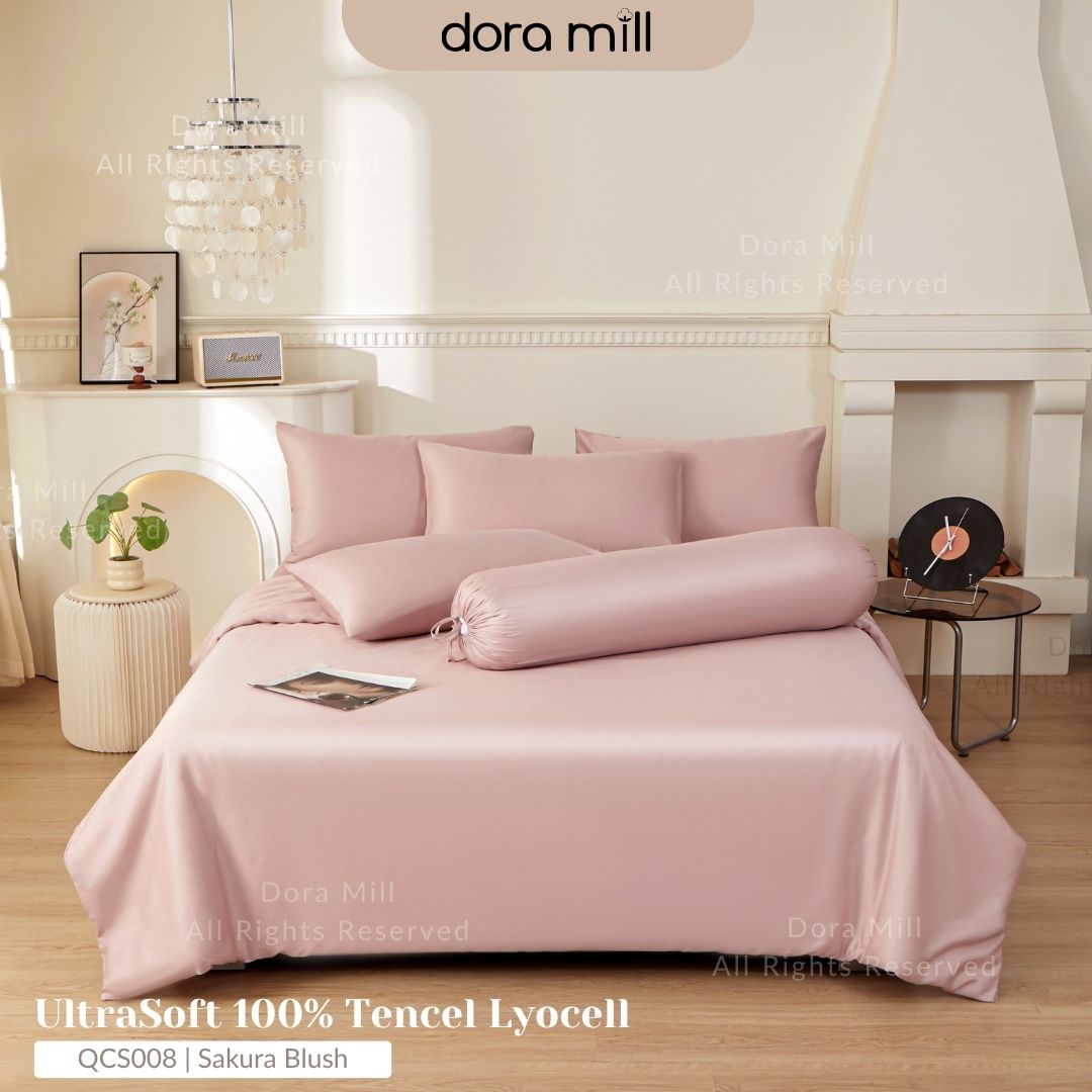 DORAMILL 50S 100% Tencel Lyocell Ultra Soft Fitted Bedsheet Pillow Case Bolster Case Quilt Cover 50S