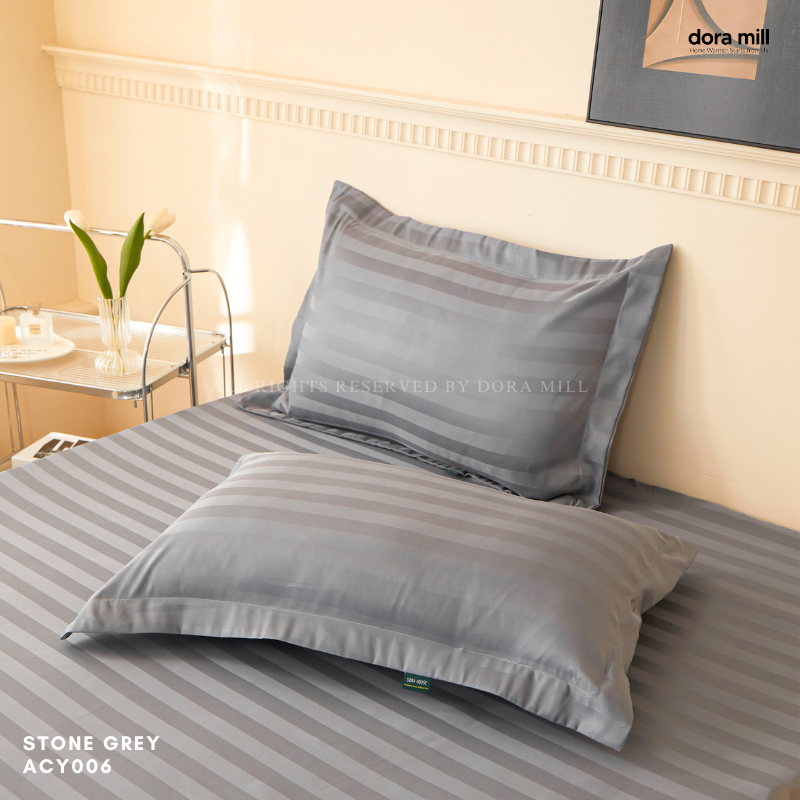 Sarung Bantal Koleksi Hotel Dora Mill 3cm Stripe – Linen Kapas dengan Kemasan Satin Kristal #ACY
