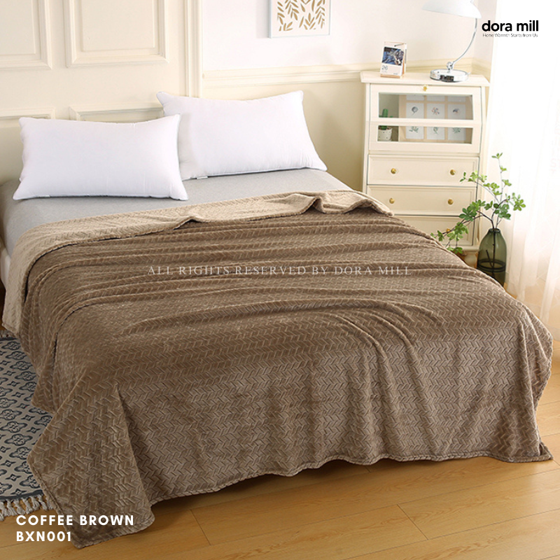 Dora Mill Plain Flannel Jacquard Blanket - Sesuai untuk Pejabat /Perjalanan/Sofa #BXN