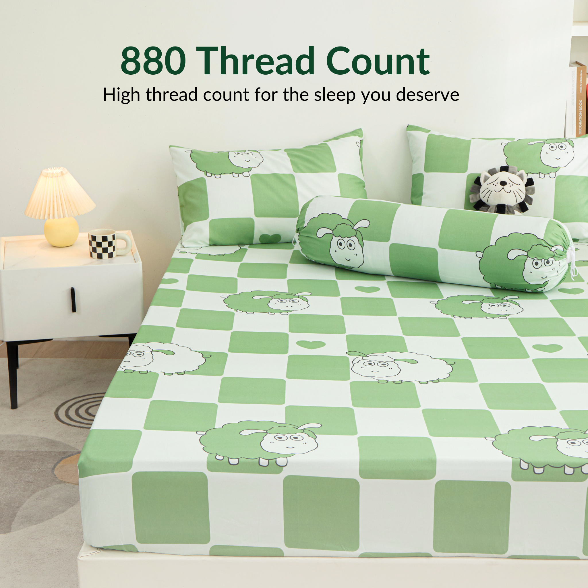 Dora Mill Bunga Series Aloe Cotton Fitted Bedsheet with Pillow & Bolster Case #BBR