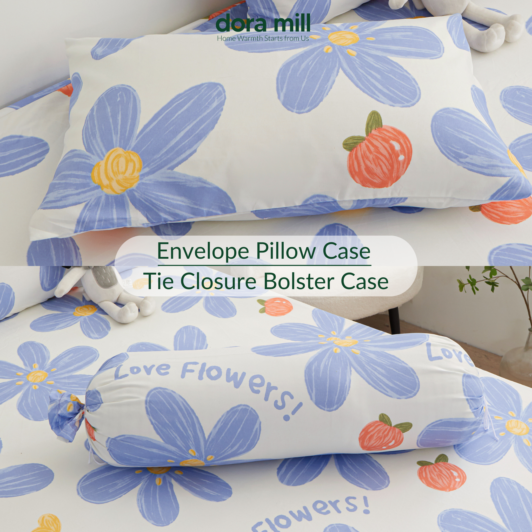Dora Mill Bunga Series Aloe Cotton Fitted Bedsheet with Pillow & Bolster Case #BBR