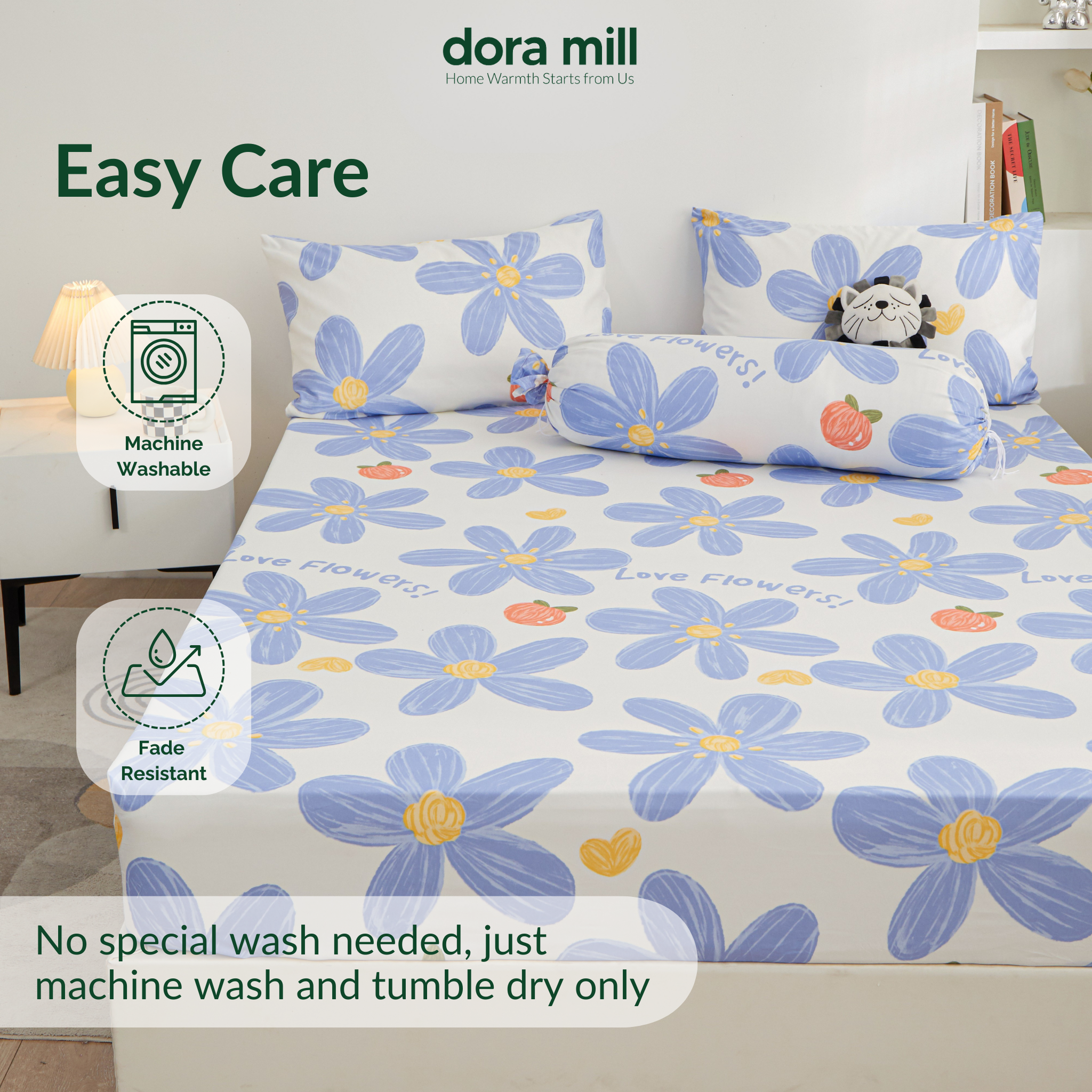 Dora Mill Bunga Series Aloe Cotton Fitted Bedsheet with Pillow & Bolster Case #BBR