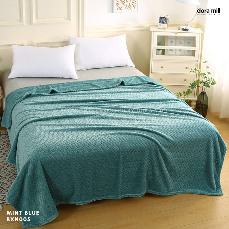Dora Mill Plain Flannel Jacquard Blanket - Sesuai untuk Pejabat /Perjalanan/Sofa #BXN