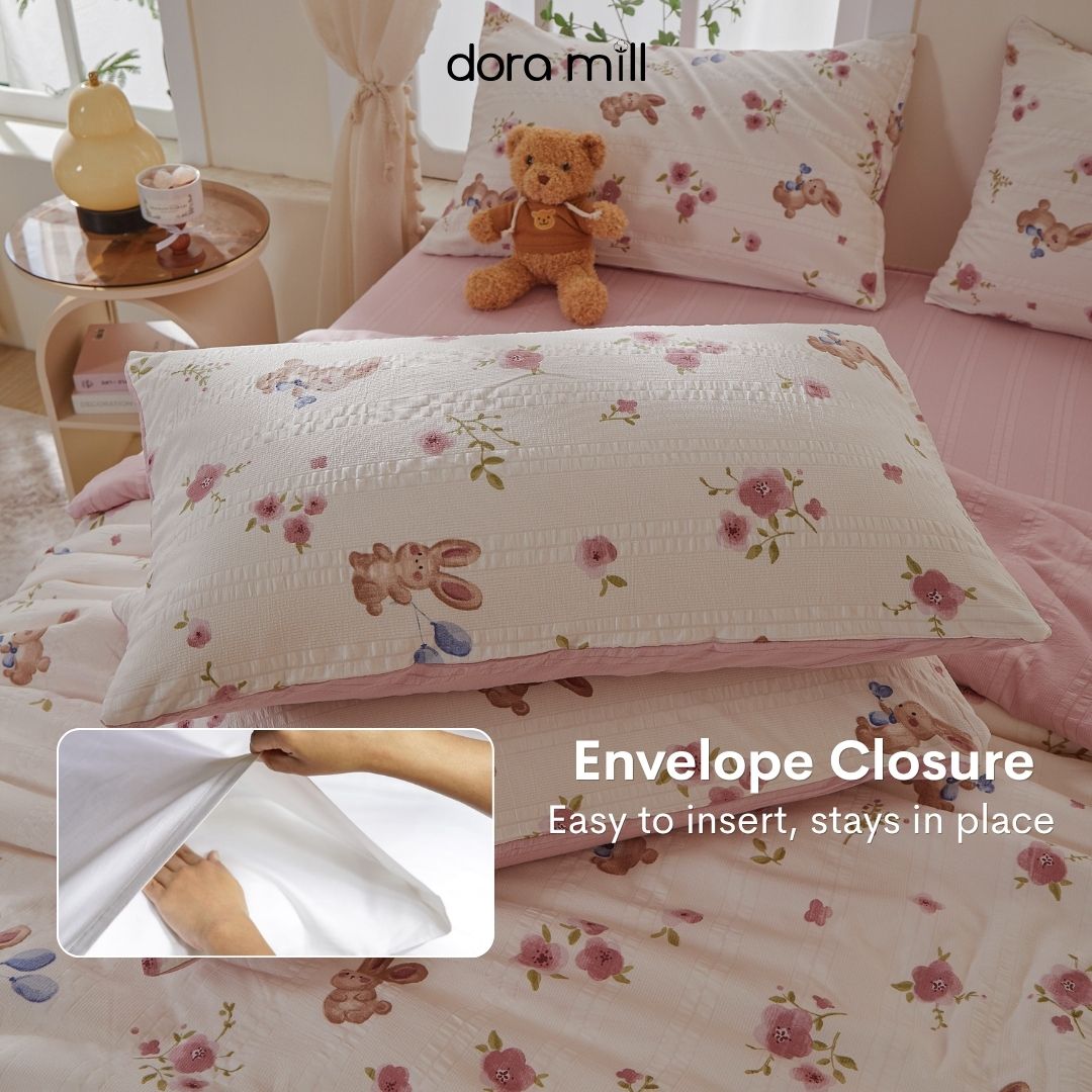 DORAMILL Cloud Cotton Quilt Cover Fitted Bedsheet Set #BQC