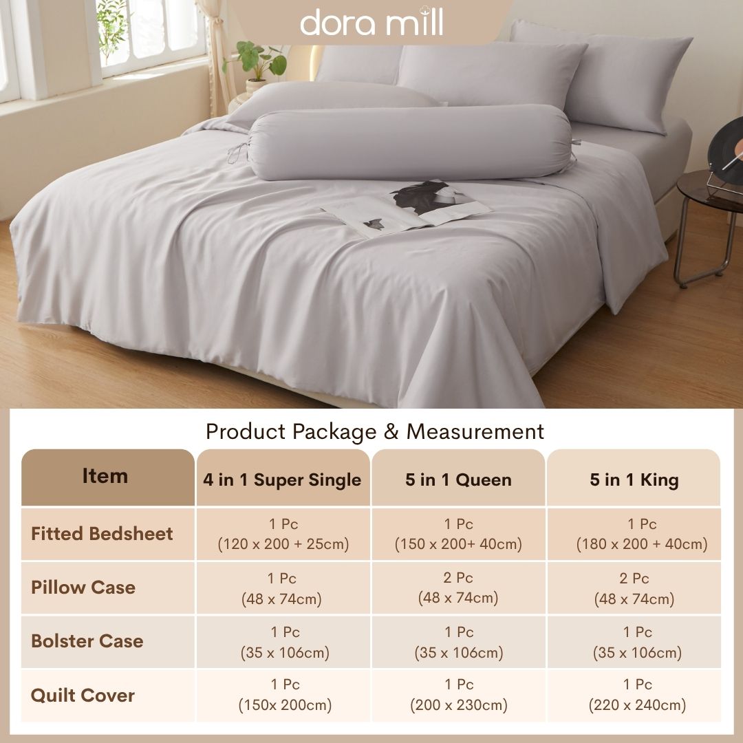 DORAMILL 50S 100% Tencel Lyocell Ultra Soft Fitted Bedsheet Pillow Case Bolster Case Quilt Cover 50S