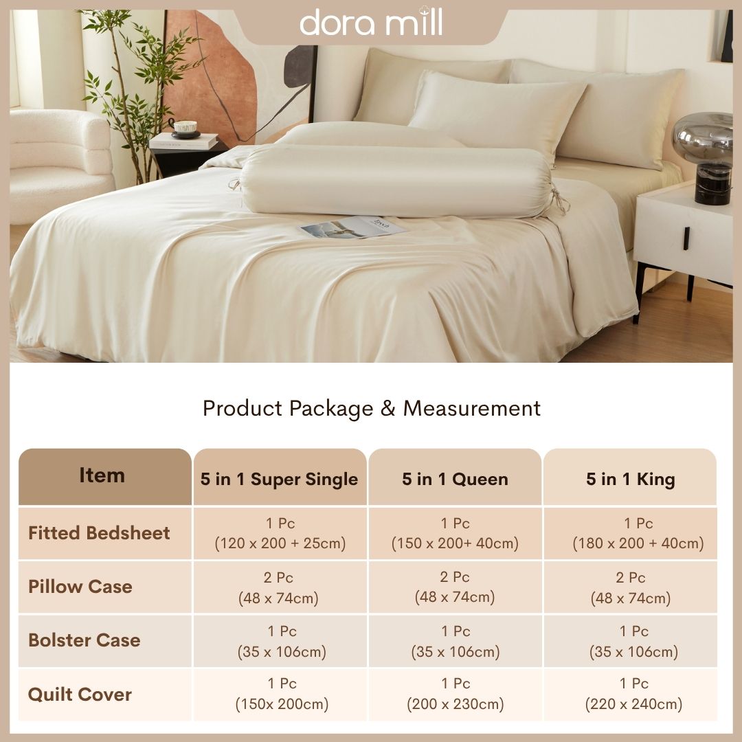 DORAMILL 60S 100% Tencel Lyocell Ultra Soft Fitted Bedsheet Pillow Case Bolster Case Quilt Cover 60S